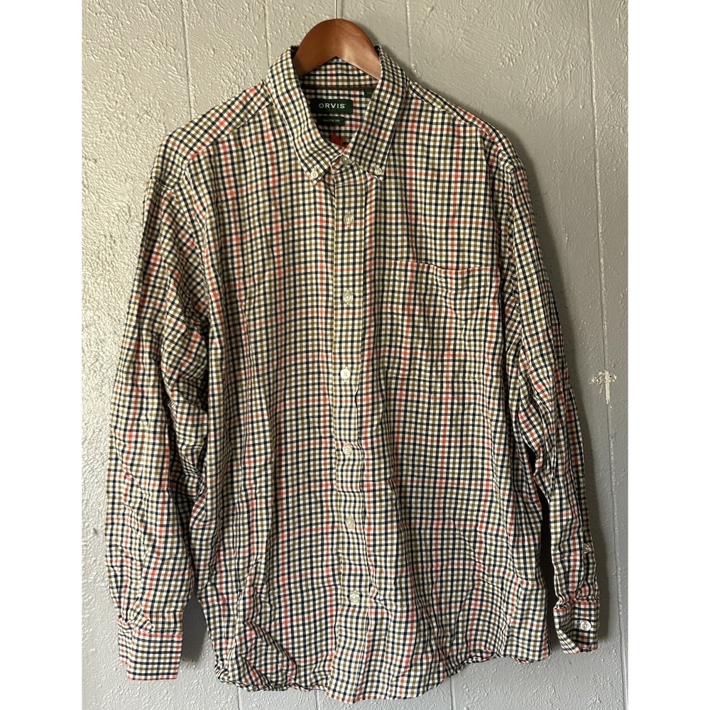 Men's Orvis Classic Fit Long Sleeve Plaid Button Down Shirt Size XL Outdoor
